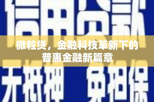 南康微粒贷，金融科技革新下的普惠金融新篇章